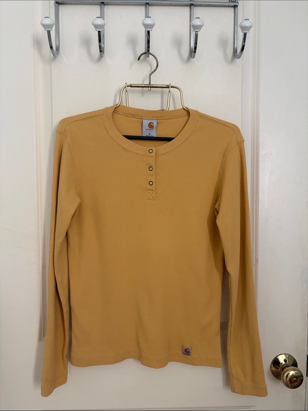 Carhartt Women's Mustard Ribbed Henley Long-Sleeve Top